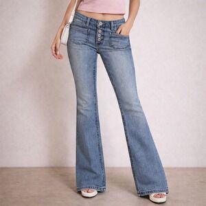 Mudd Y2K Vintage Button Fly Flare Jeans Light Wash Juniors Size 3 Boho Festival